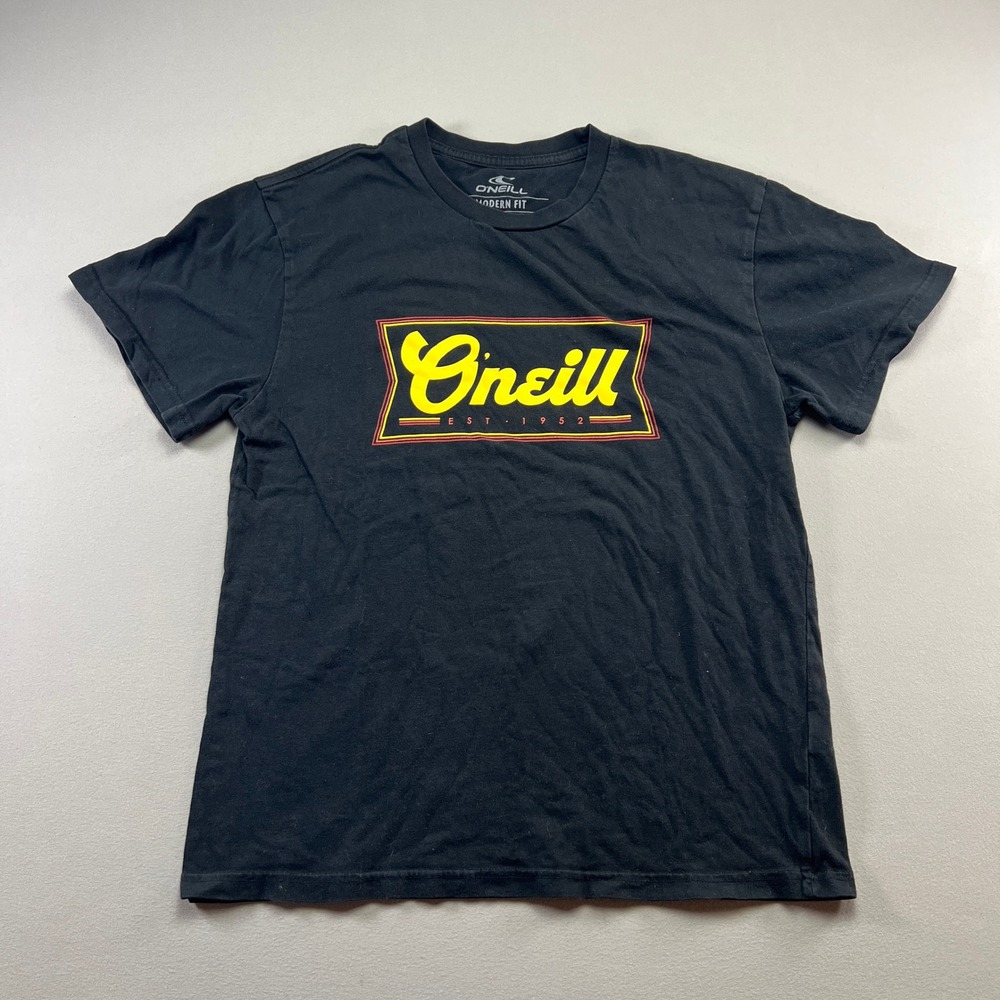 O'Neill Modern Fit T Shirt Mens Medium Black Cotton Graphic Print Logo Crew Neck